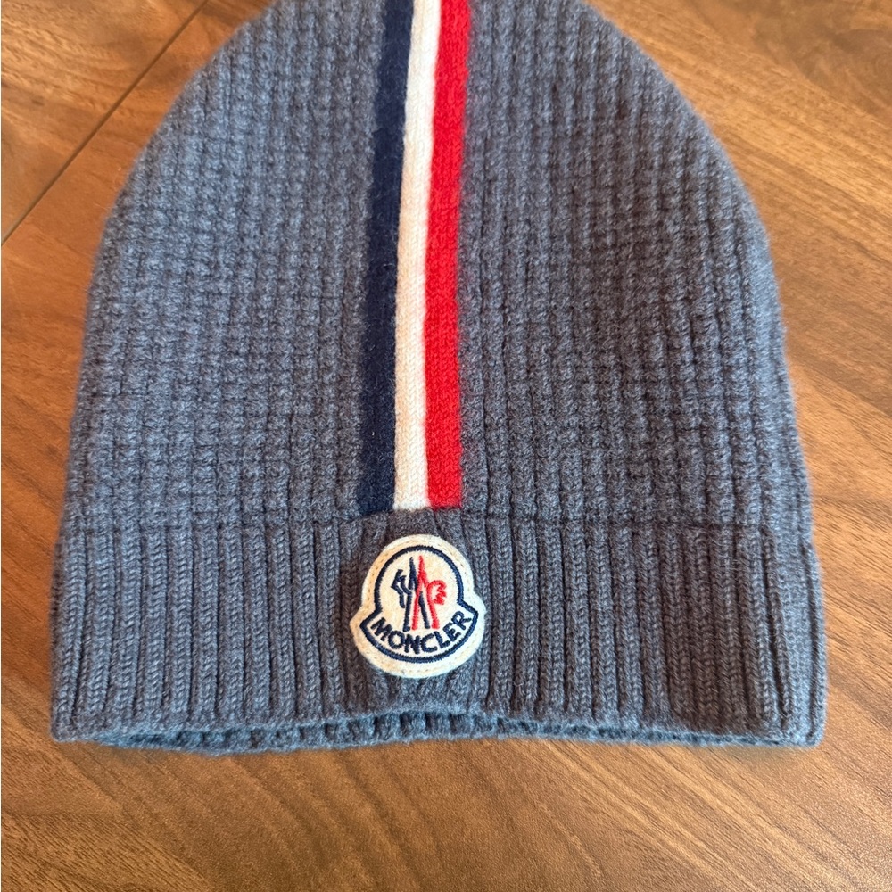 Moncler Navy Hat / Beanie with Red and White Stripe